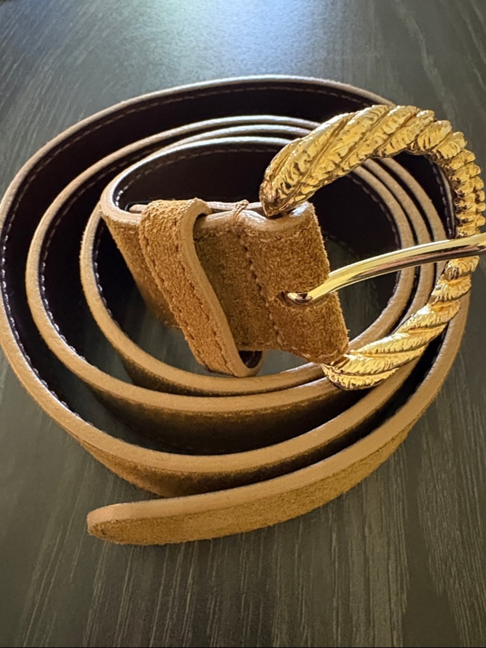 NEW! Sezane Thelma Suede Belt with Gold Textured Buckle 105/L
